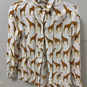 Women’s White and Brown Giraffe Print Shirt sugarhill Brighton modcloth unique